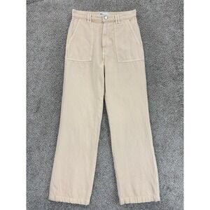 Zara Women High Waisted Wide Straight Utility Pant Women's S Beige Cream Cotton